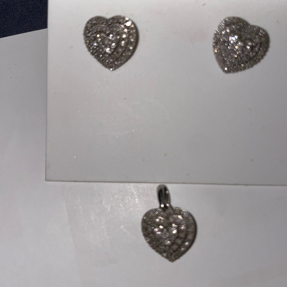 Silver halo heart pendant and earrings